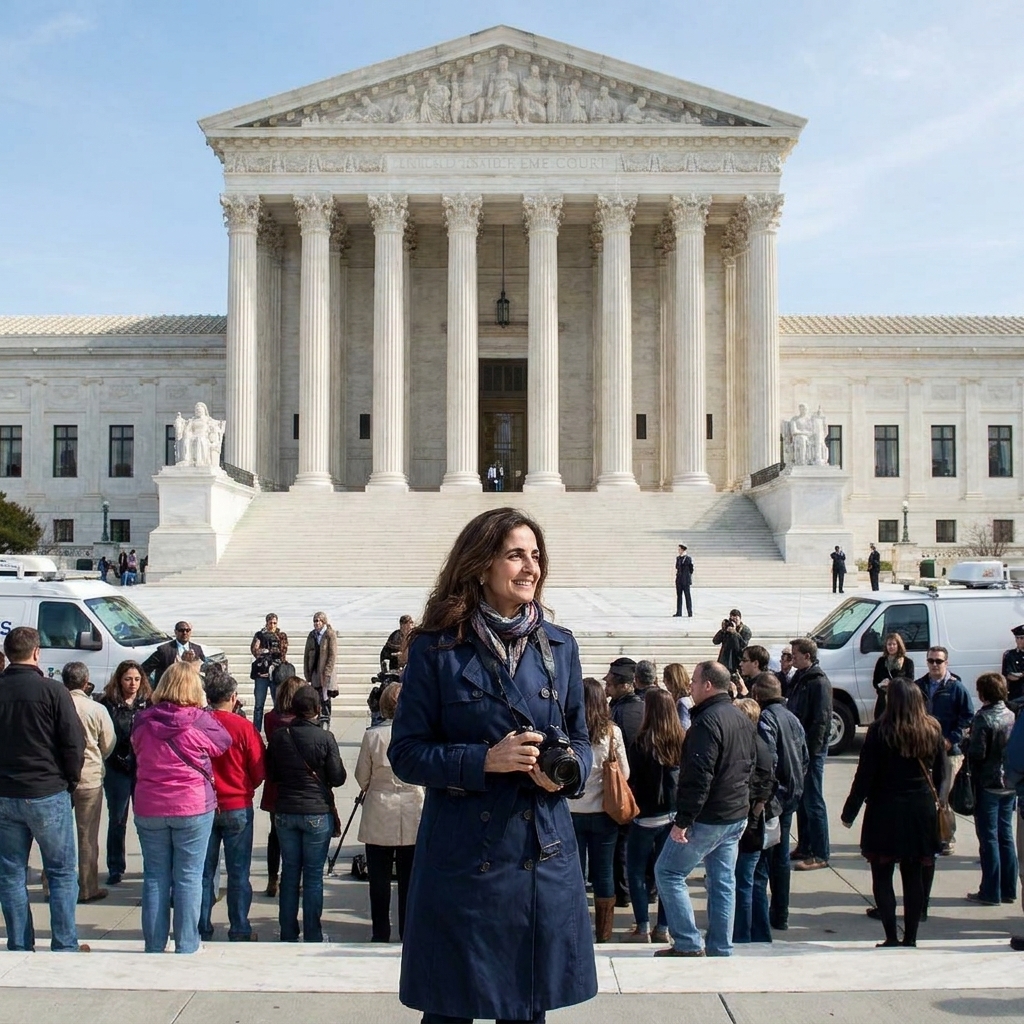 The exterior of the United States Supreme Court building on a clear day in 2013, with the front steps and columns visible, news photograph style