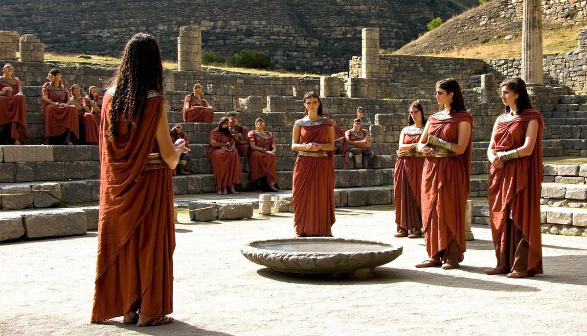 A ceremony for selecting a new Pythia in ancient Delphi
