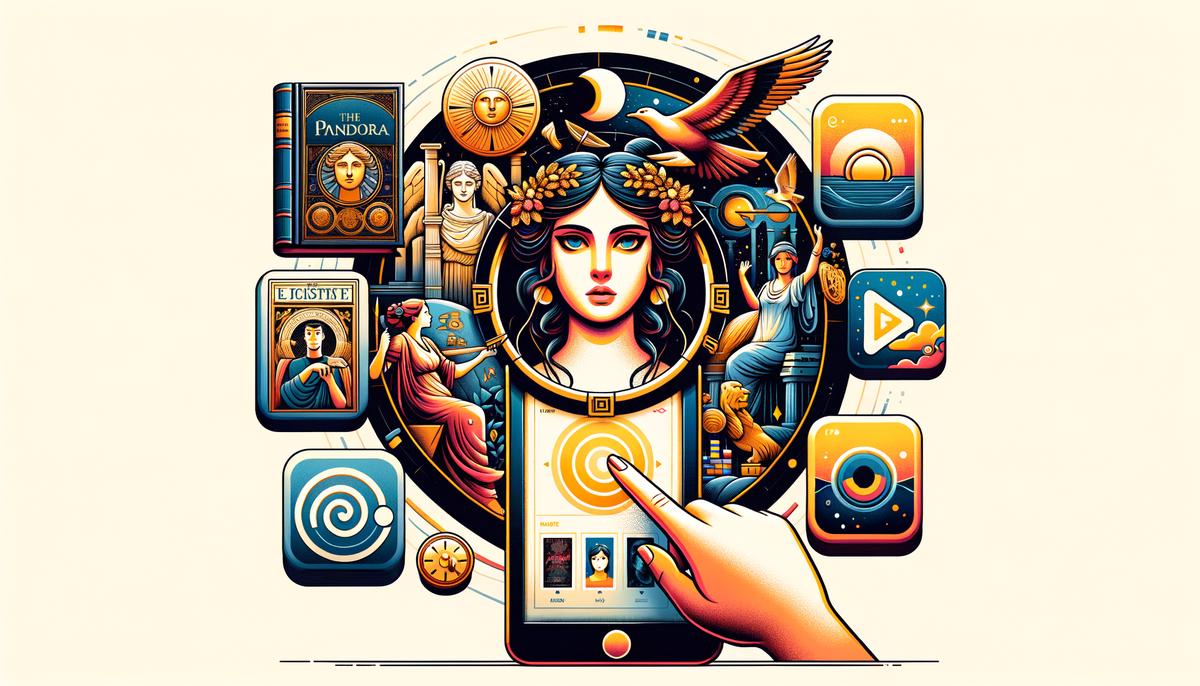 A collage of modern interpretations of Pandora's myth in literature, art, film, and technology
