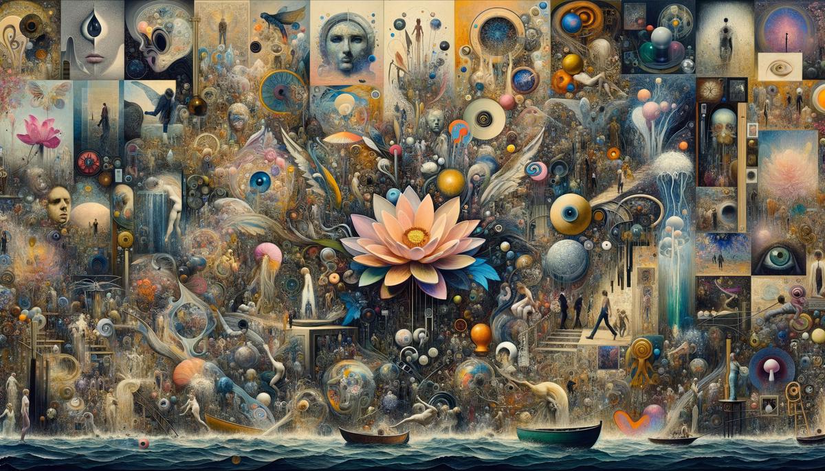 A collage showcasing the influence of Narcissus in modern culture, including art, literature, and film