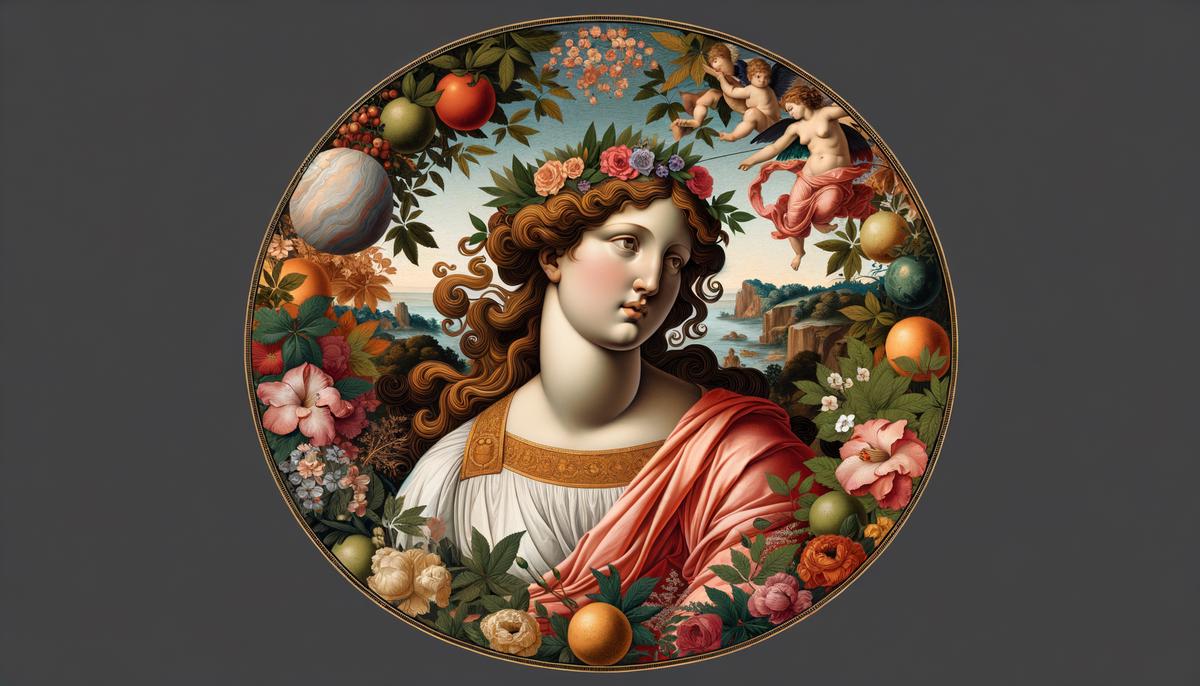 A collage-style image blending Renaissance art with modern interpretations of Greek mythology