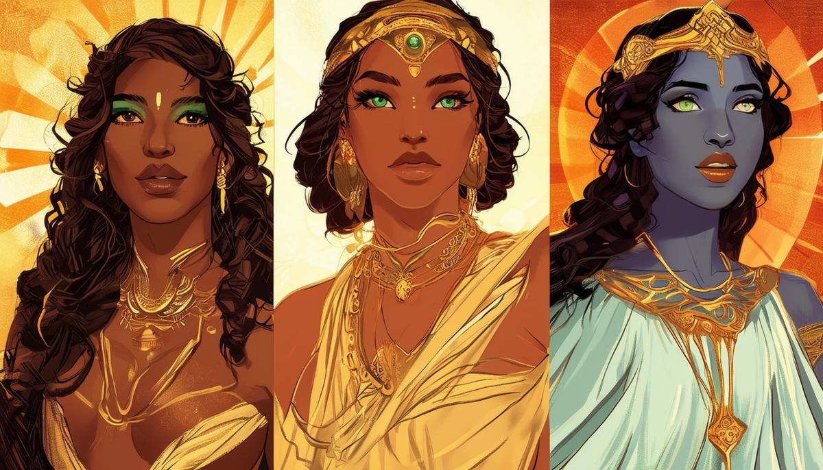 A comparison of dawn goddesses from different cultures, including Ersa, Aurora, and Ushas
