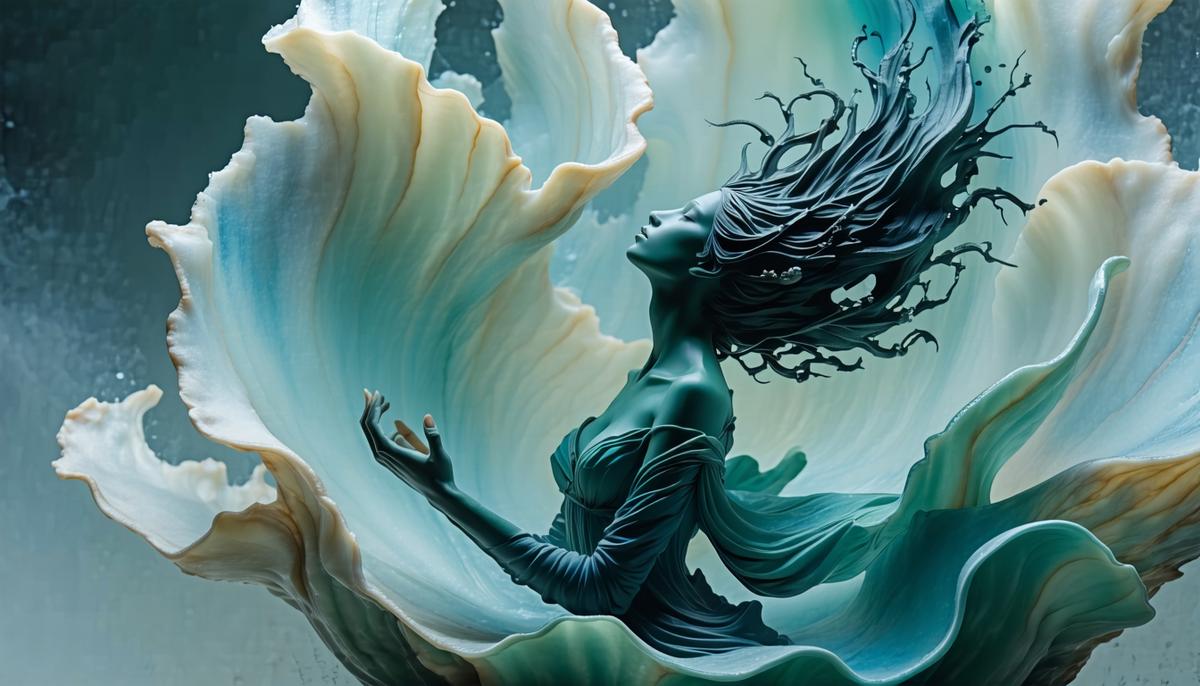 A modern interpretation of a Siren as a mysterious figure offering knowledge