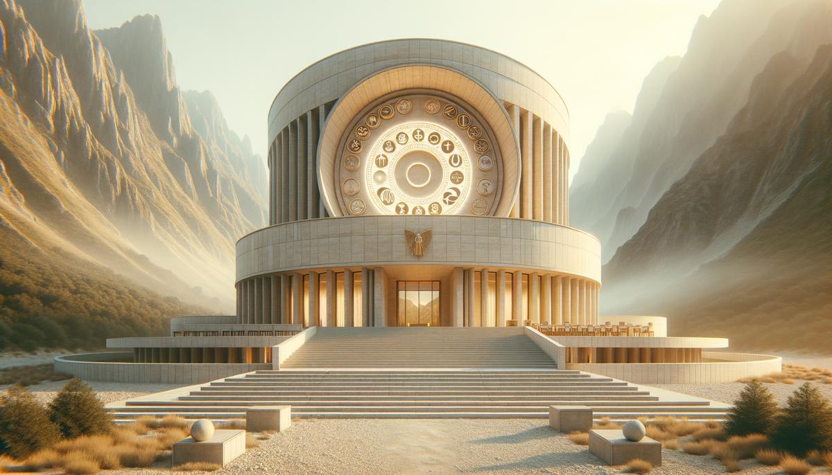 A modern spiritual retreat with elements reminiscent of the Eleusinian Mysteries