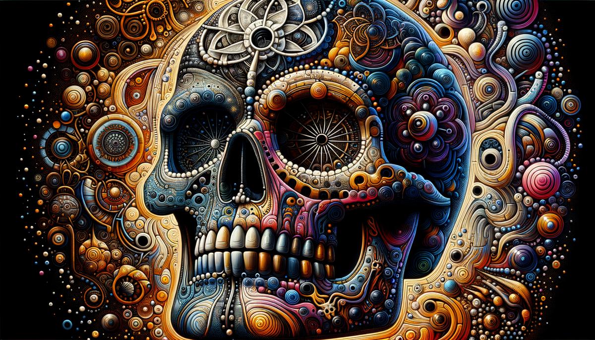 A montage of death-themed elements from modern TV shows, movies, literature, and art