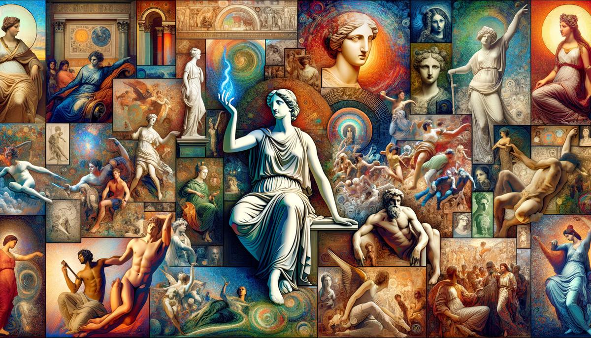 A montage of various artistic depictions of Elpis throughout history, showcasing her enduring legacy in literature and culture