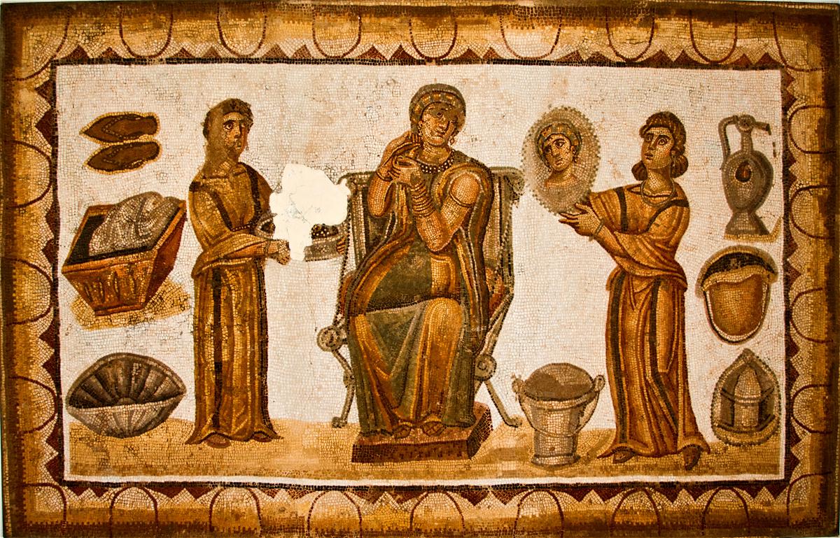 A mosaic depicting the influence of Eleusinian Mysteries on Greek philosophy and culture
