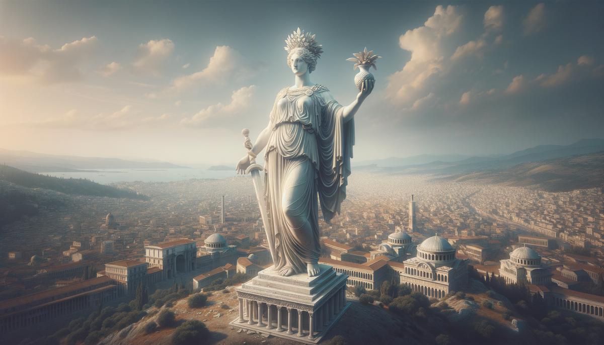A photo of a grand statue of Tyche overlooking the ancient city of Byzantium