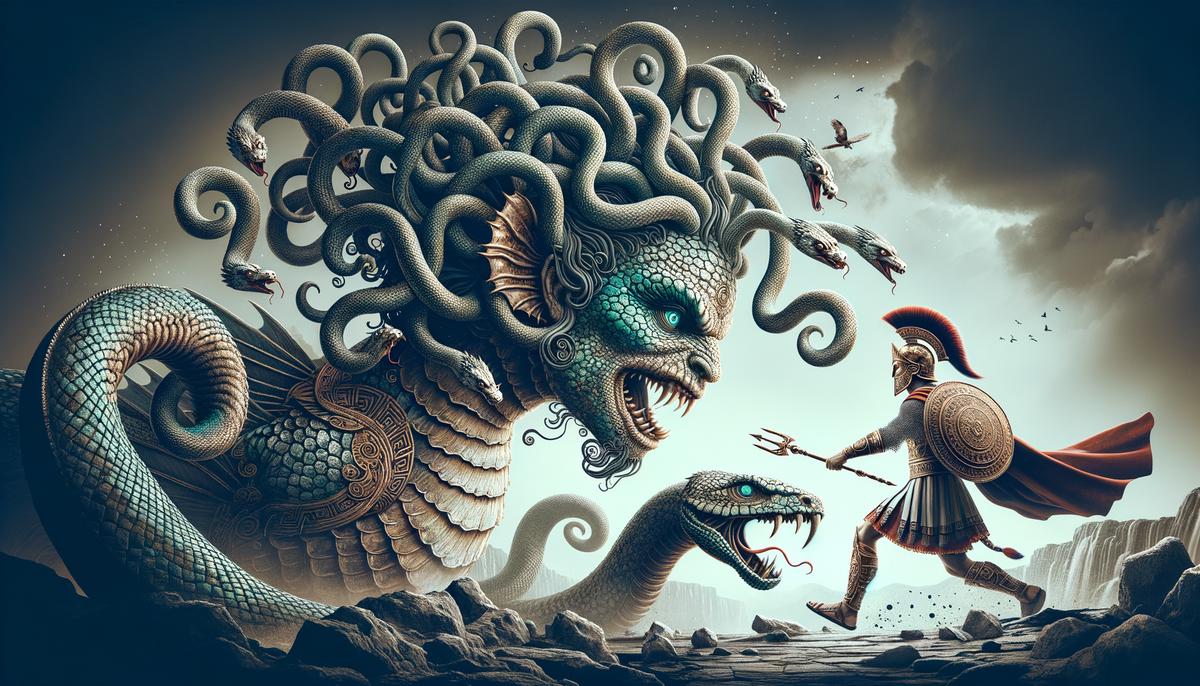 A role-reversal scene with Medusa as the hero and Perseus as the monster