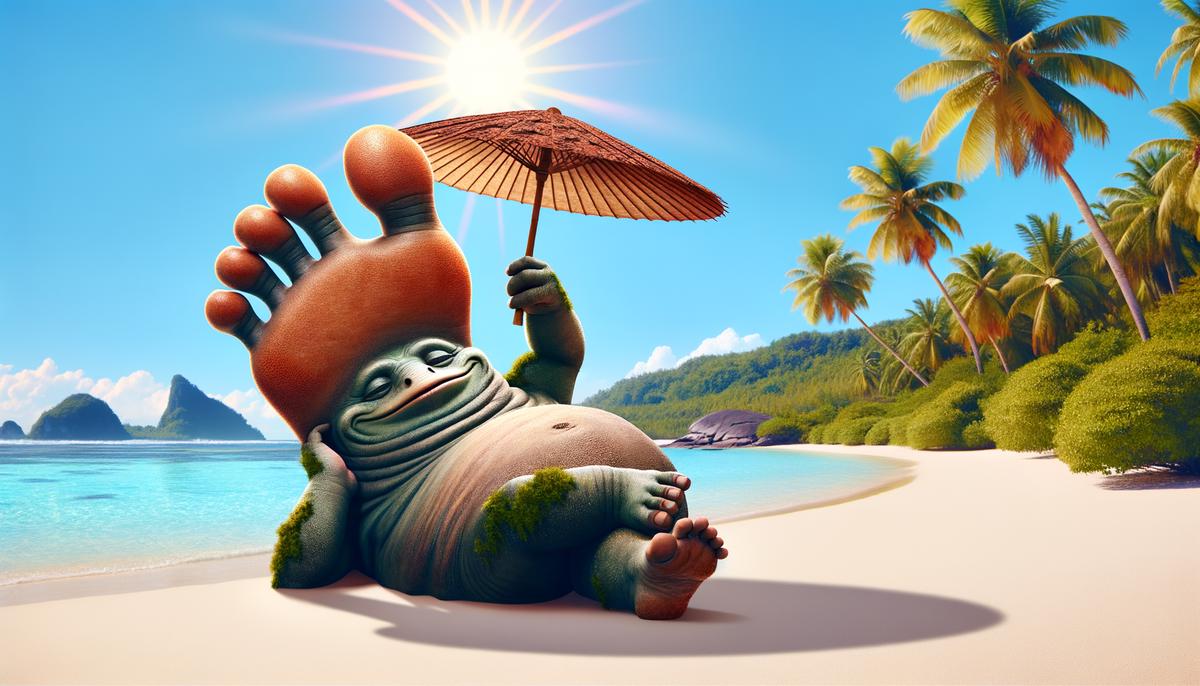 A Sciapod using its large foot as shade under the hot sun
