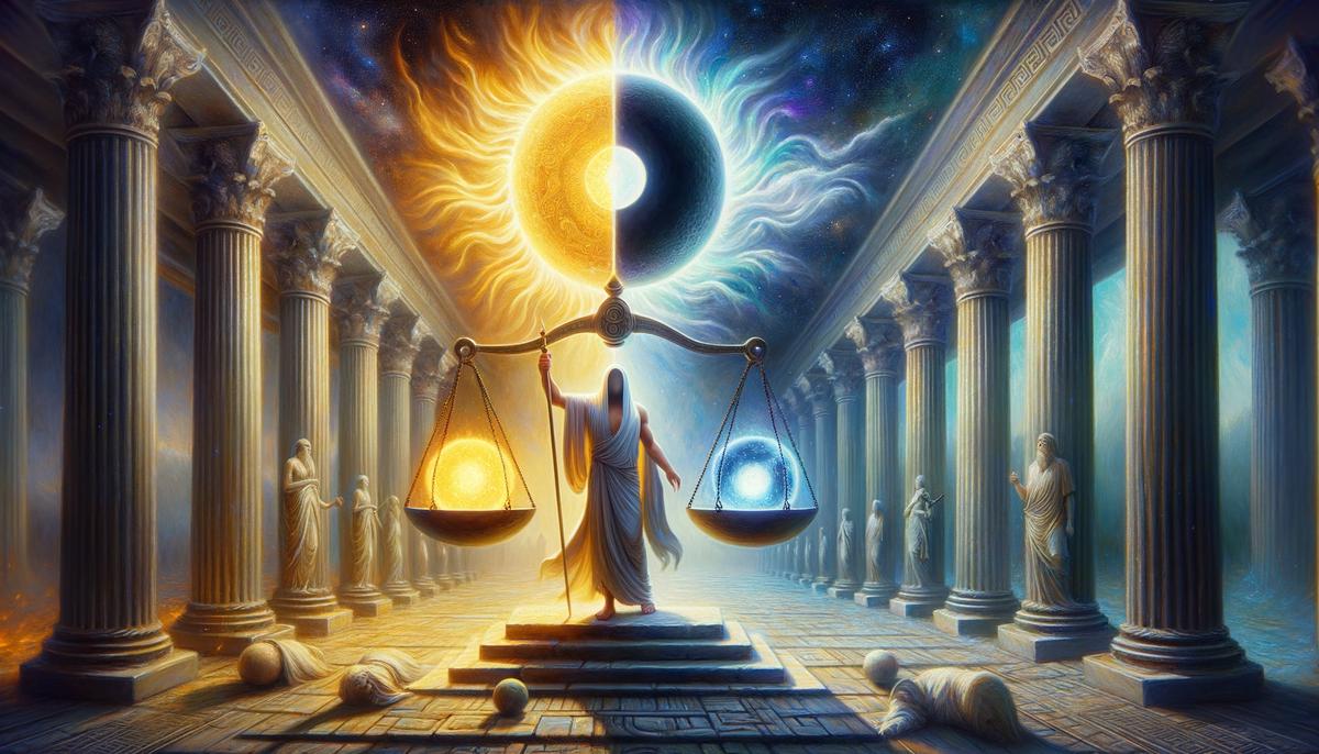 A symbolic representation of the balance between light and dark in Greek mythology