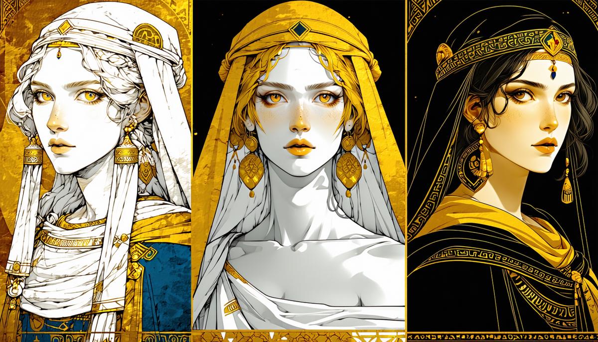 A triptych showing three different artistic interpretations of Circe through history