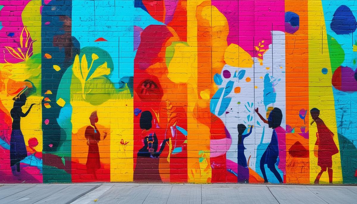 A vibrant mural depicting the name 'Helia' in various languages and scripts, symbolizing her enduring presence in modern culture