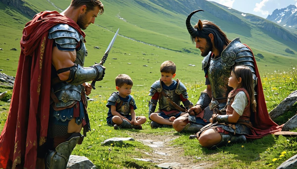 A wise centaur teaching young heroes various skills