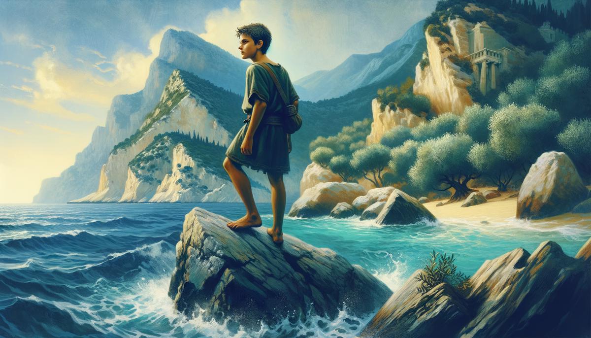A young Odysseus explores the rugged coastline of his island home Ithaca, the experiences of his youth shaping him into the resourceful hero he will become.