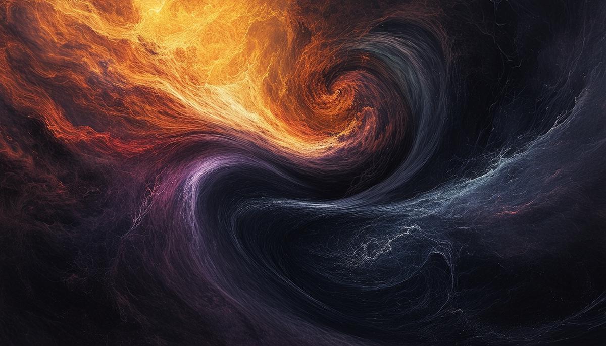Abstract representation of the primordial Chaos, a swirling void of darkness and potential