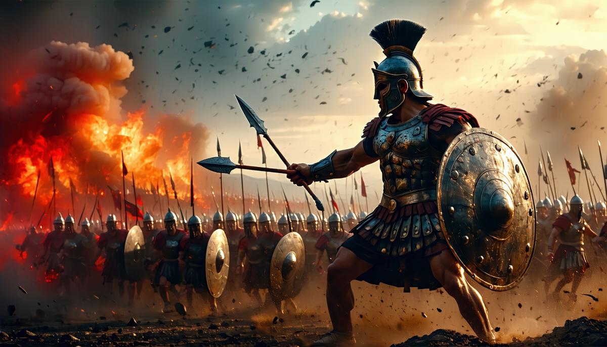Achilles in battle during the Trojan War, showcasing his legendary skills