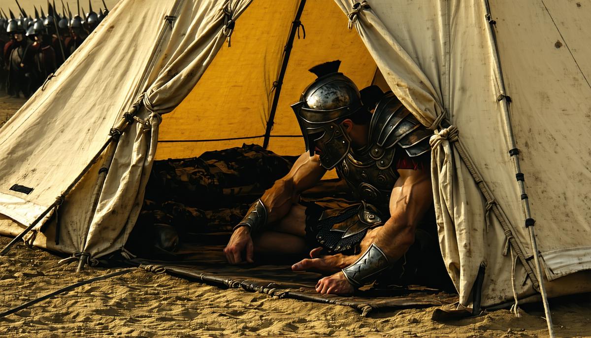 Achilles sulking in his tent during the Trojan War