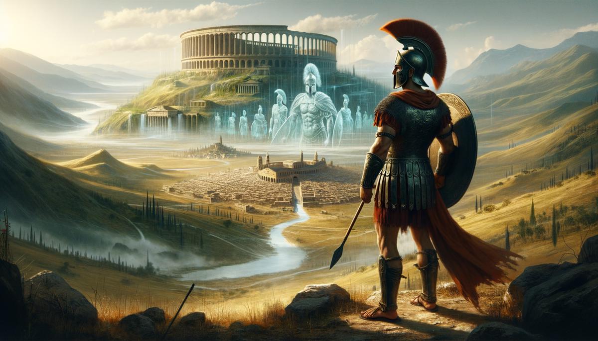 Aeneas overlooking the future site of Rome, with ghostly visions of the city's destiny