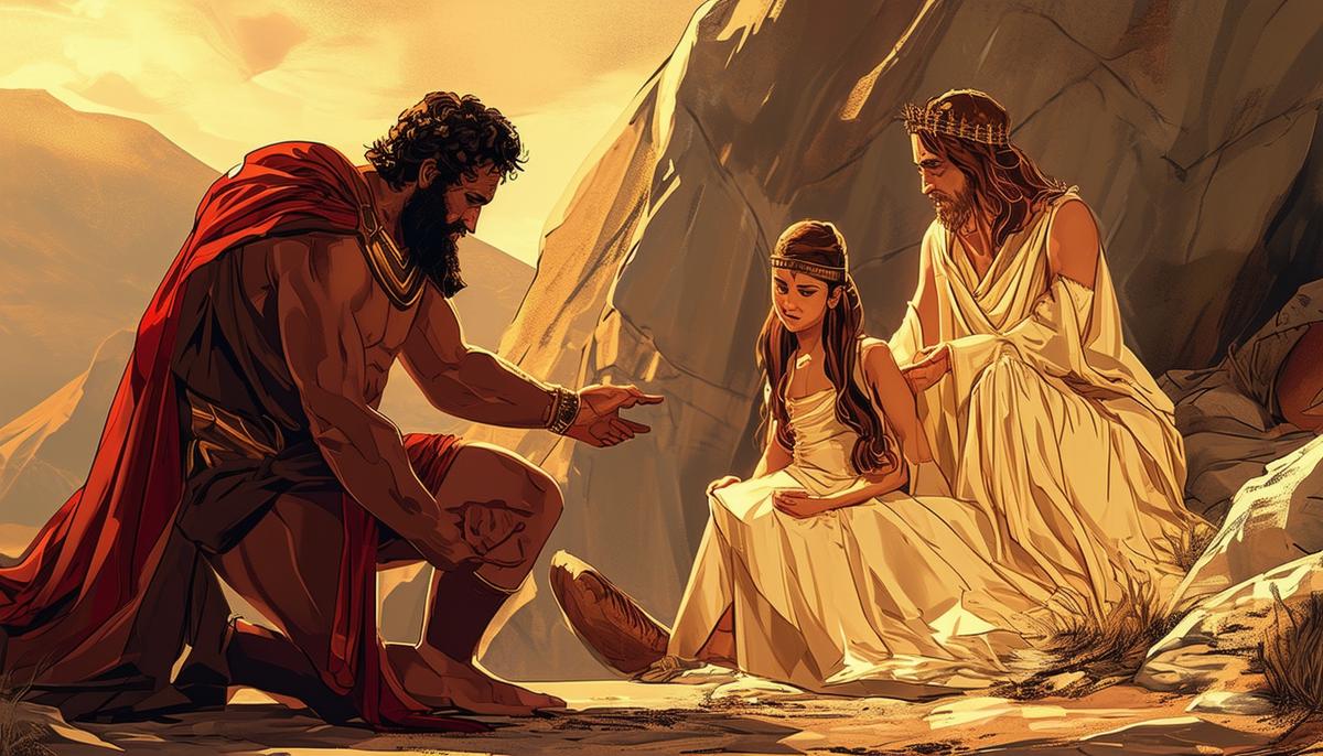 Agamemnon preparing to sacrifice his daughter Iphigenia to appease the goddess Artemis