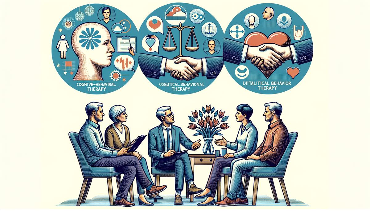 An illustration depicting various therapeutic approaches to treating narcissism