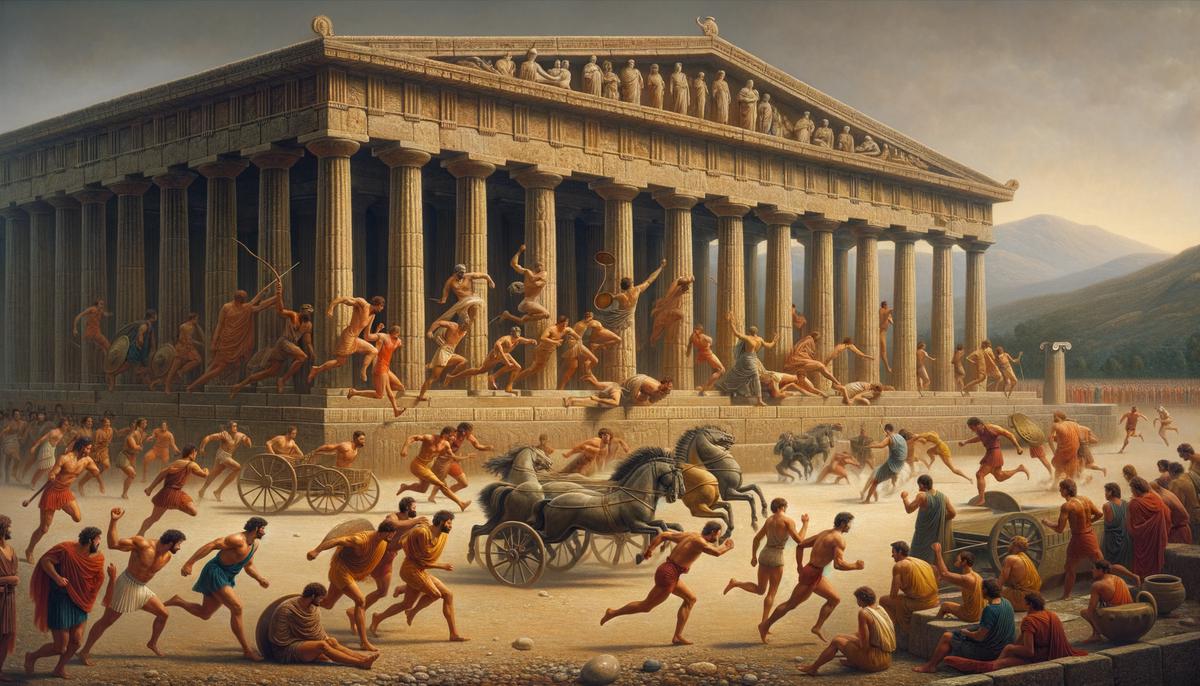 Ancient Greek athletes competing in the early Olympic Games, which were held in honor of Pelops