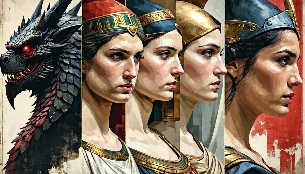 Ancient Greek goddesses and monsters alongside modern feminist icons