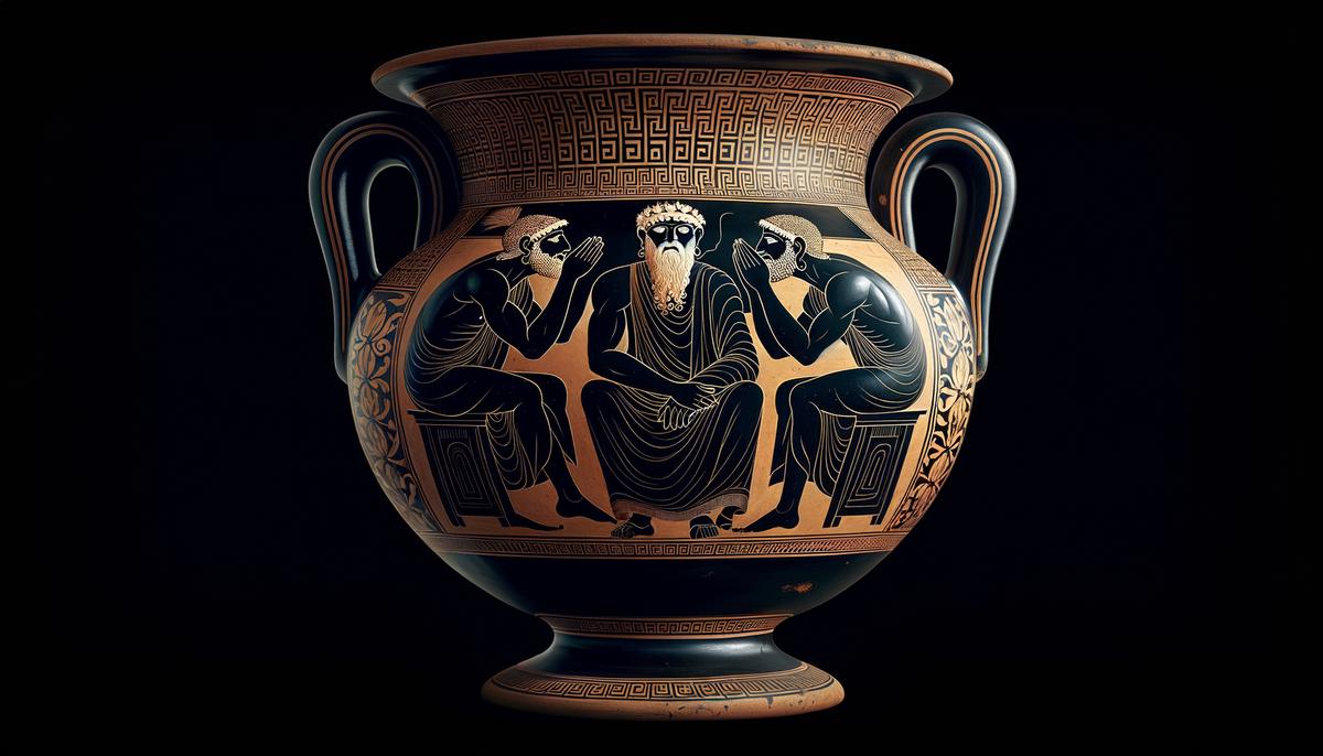Ancient Greek pottery depicting King Midas and his golden touch myth
