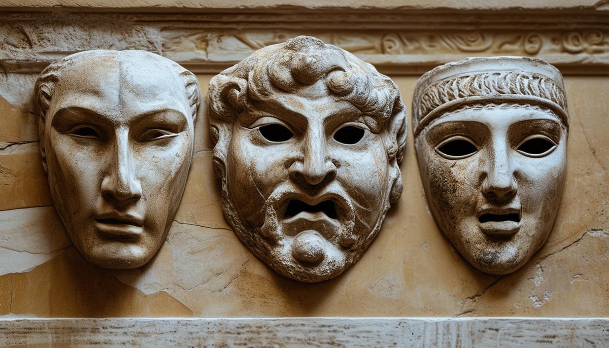 Ancient Greek theater masks representing tragedy and comedy