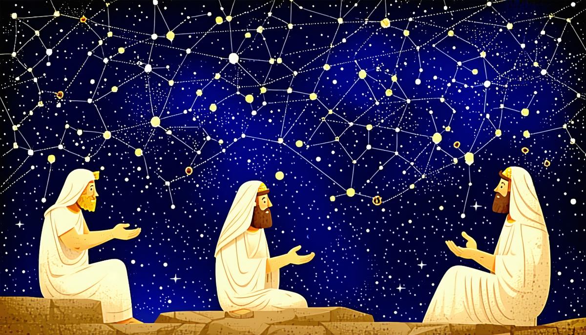 Ancient Greeks observing and interpreting constellations