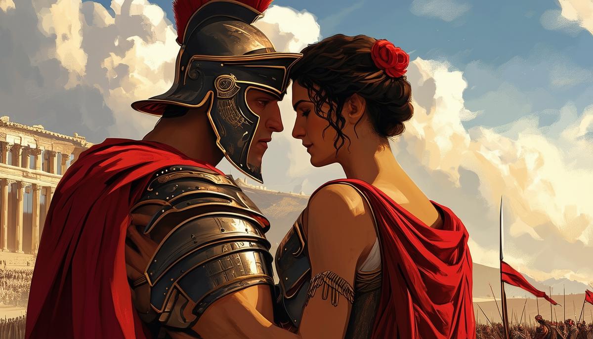 Andromache and Hector's tender farewell before he leaves for battle in the Trojan War