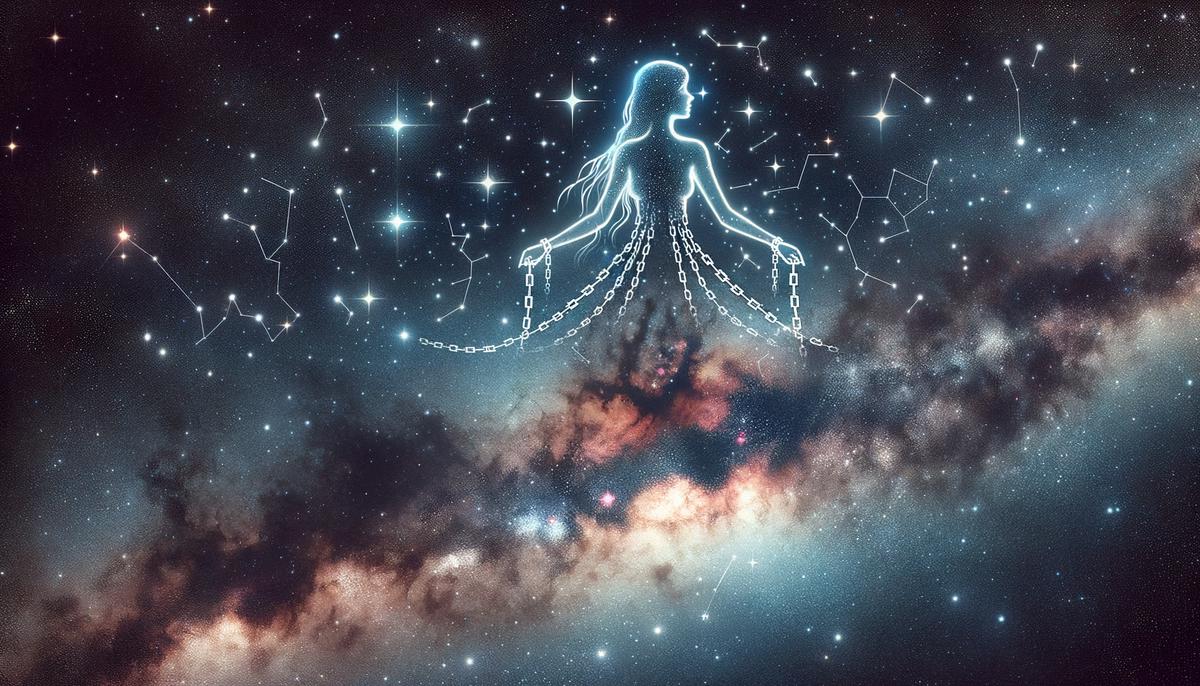 Andromeda constellation with a faint outline of a chained princess