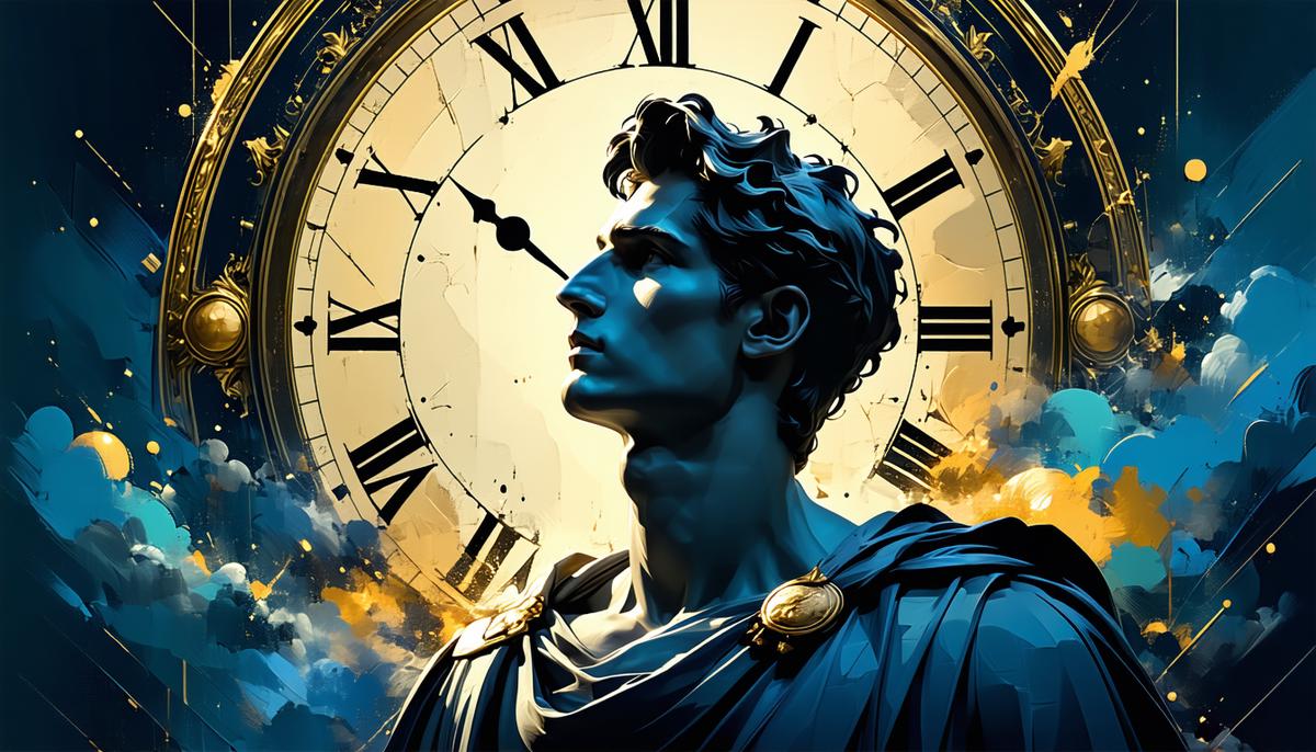 Apollo looking youthful but surrounded by symbols of passing time