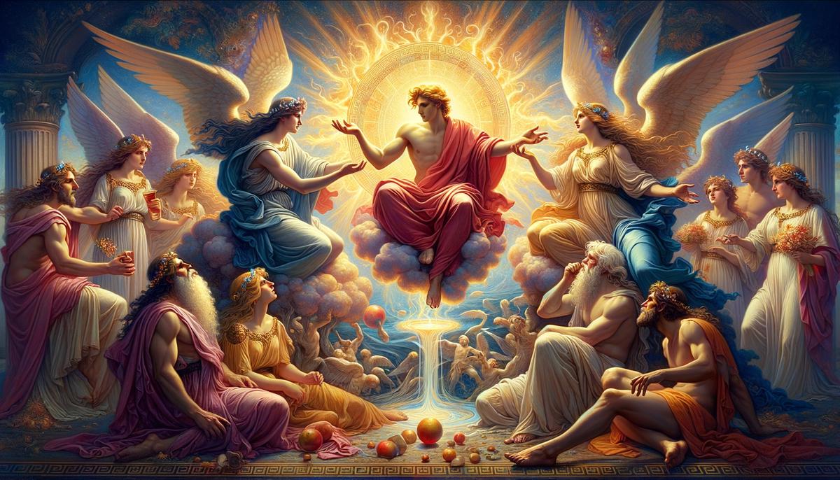 Apollo negotiating with the Greek Fates to save the life of his friend Admetus