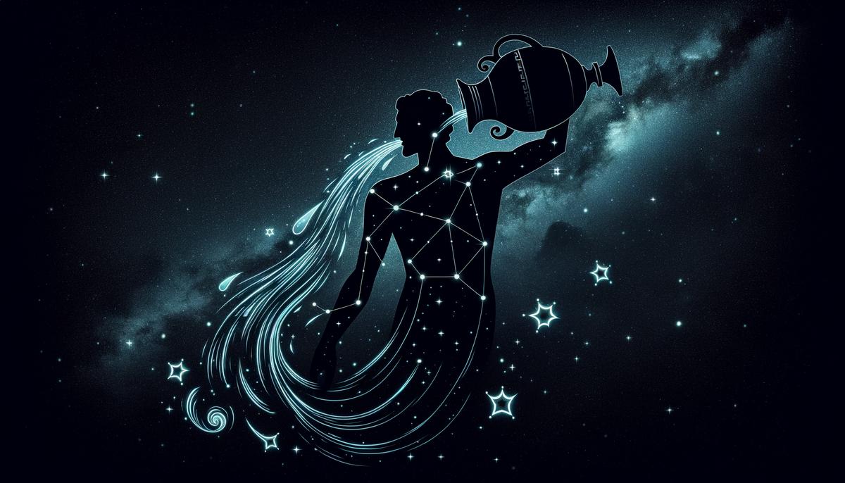 Aquarius constellation with a faint outline of a figure pouring water
