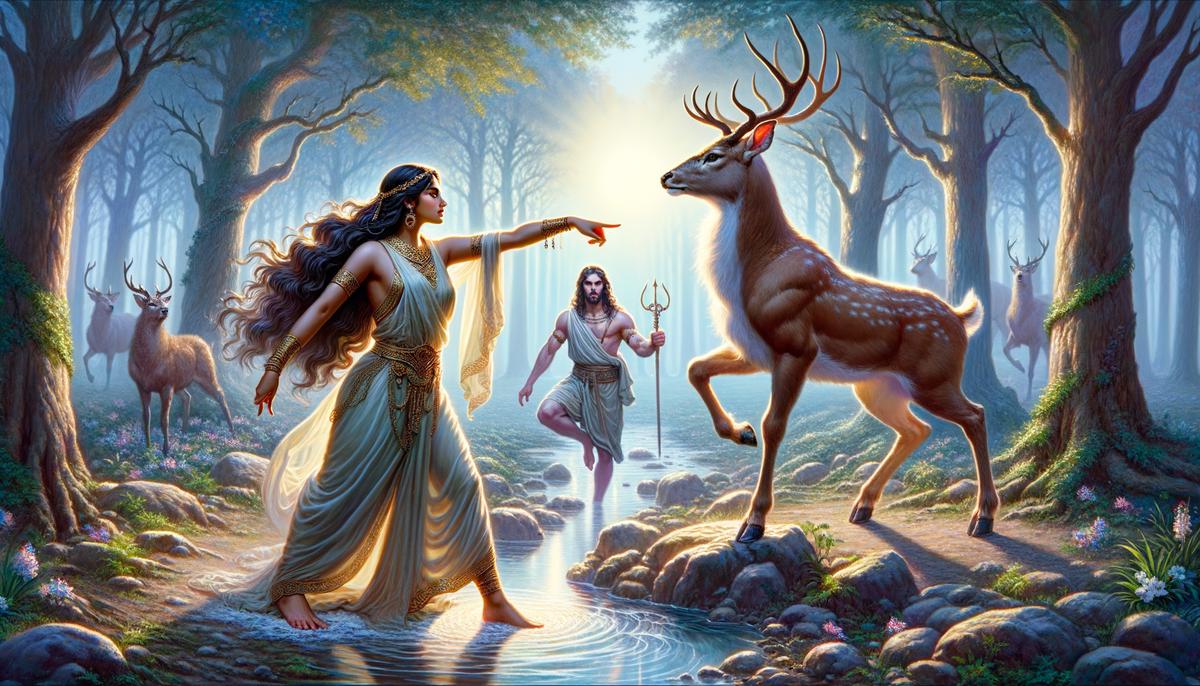 Artemis transforming Actaeon into a stag as punishment for spying on her bathing