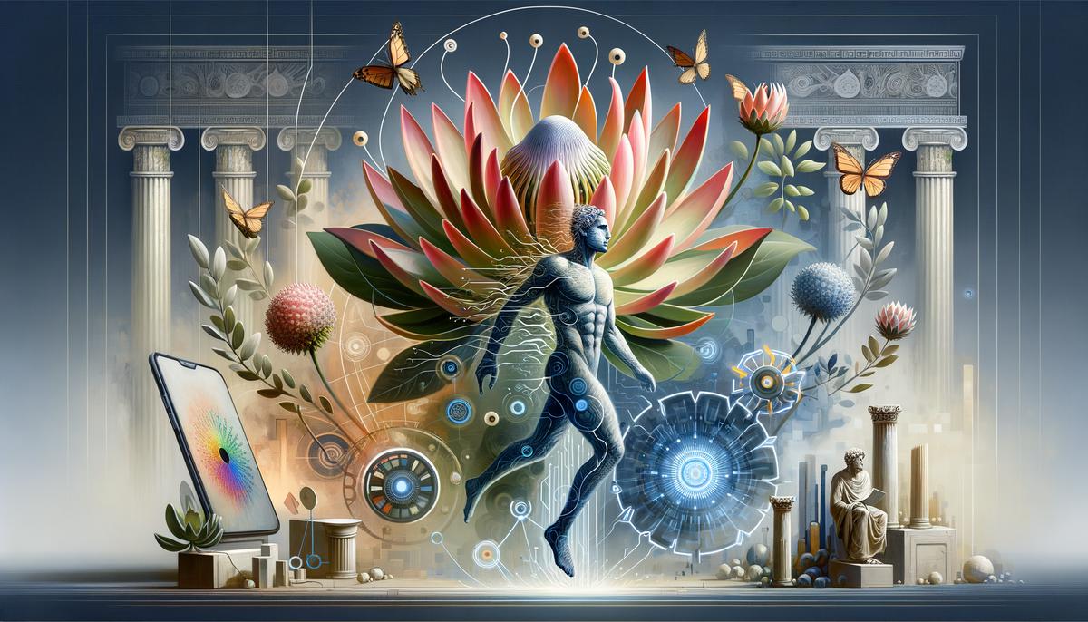 Artistic representation of Proteus's influence in modern culture