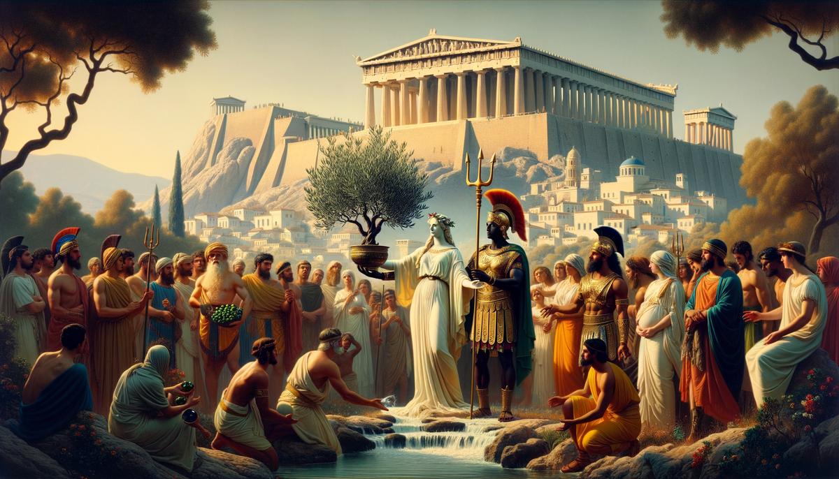 Athena and Poseidon presenting their gifts to Athens