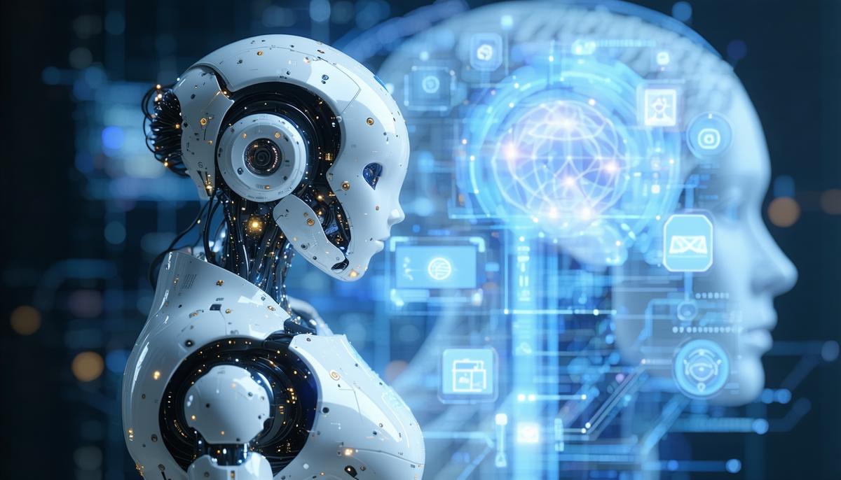 Athena as a tech innovator presenting a cutting-edge AI system