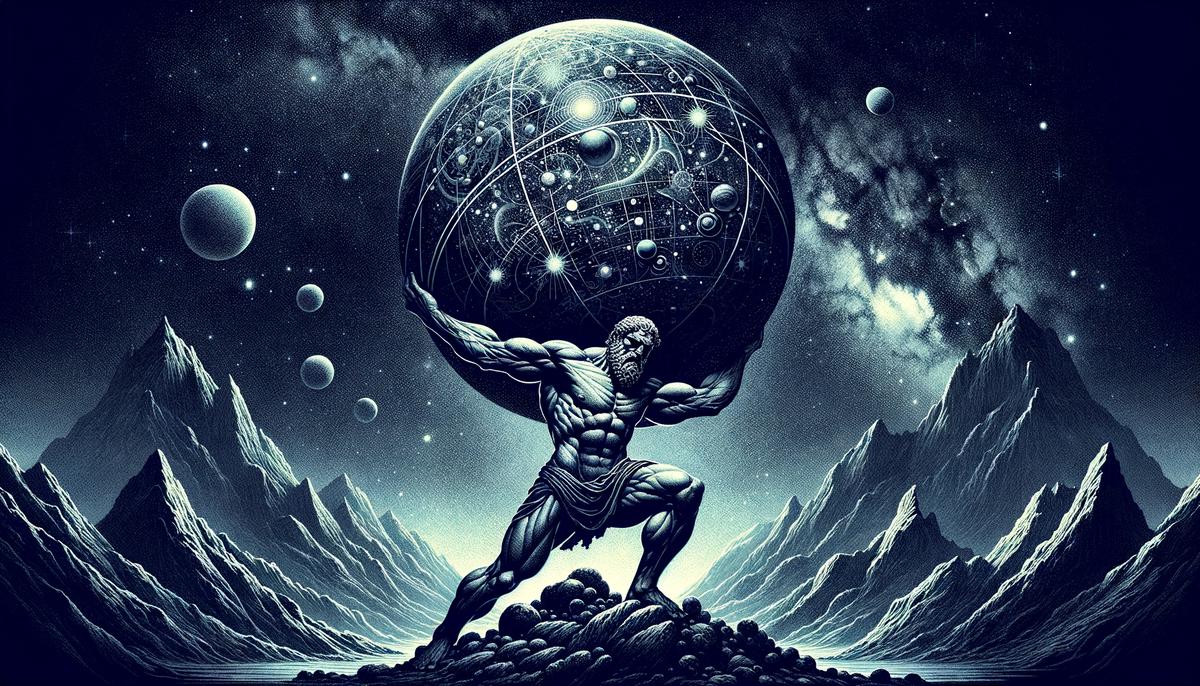 Atlas straining under the enormous weight of the celestial spheres on his shoulders