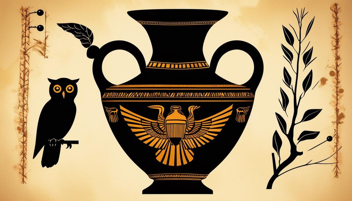 Black-figure pottery vessel depicting Athena Polias in her armor, with owl and olive tree symbols