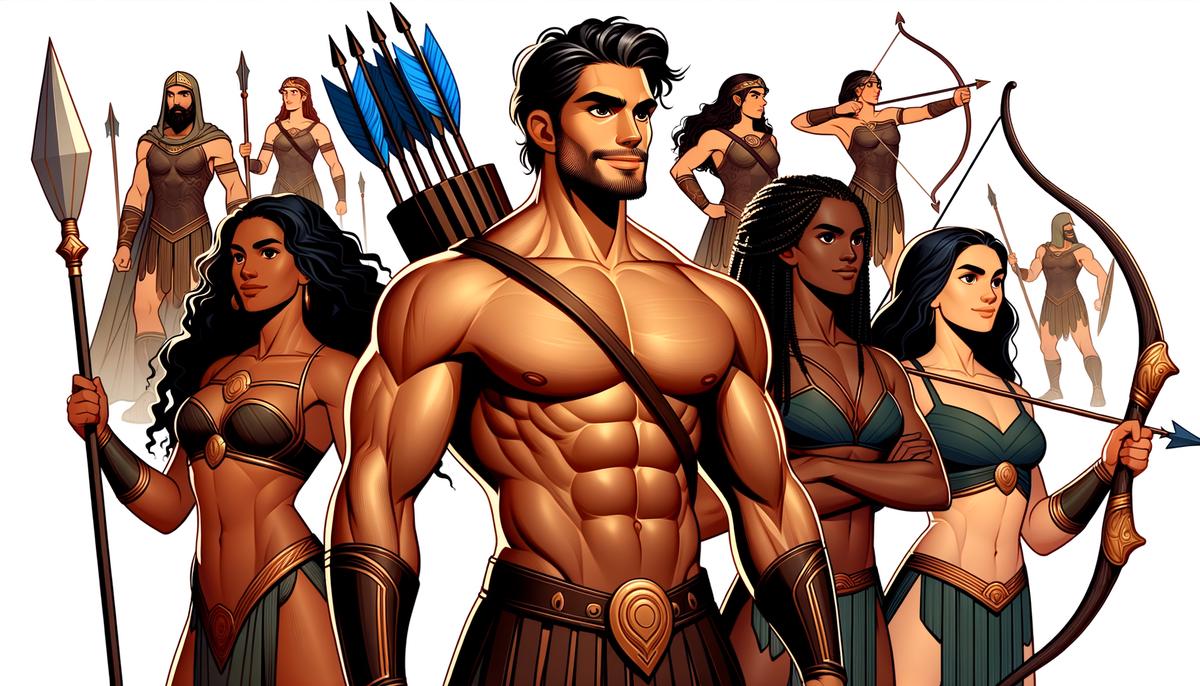 Caeneus, a strong male warrior with impenetrable skin, standing proudly among Amazons