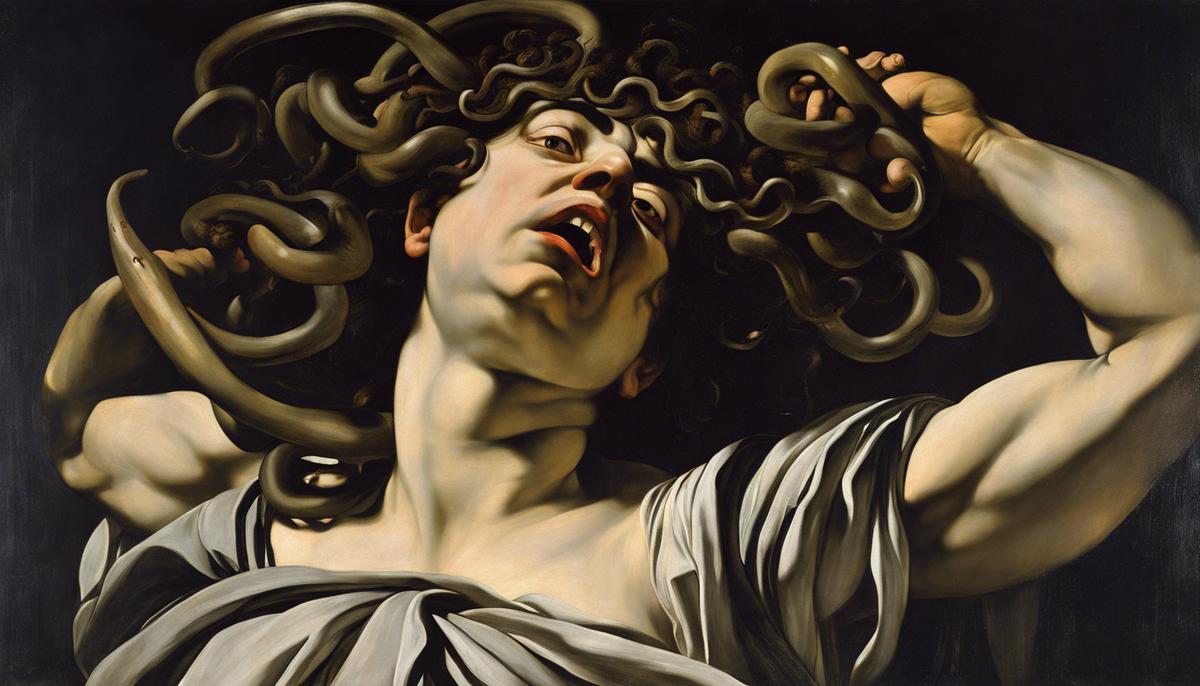 Caravaggio's painting of Medusa's head, capturing both horror and despair
