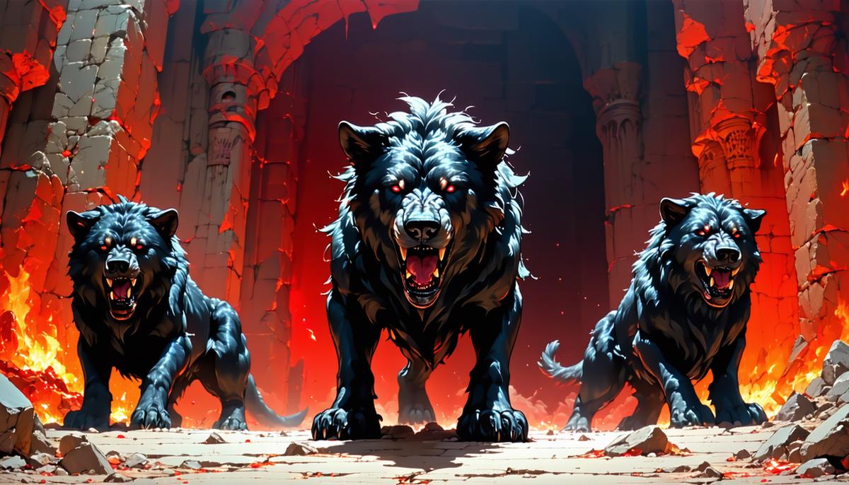 Cerberus standing guard at the threshold between the world of the living and the Underworld