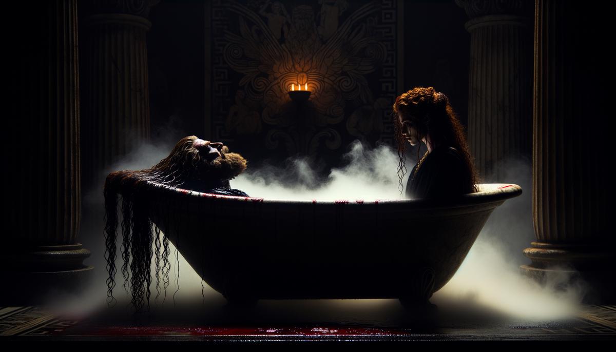 Clytemnestra murdering Agamemnon in his bathtub as an act of revenge