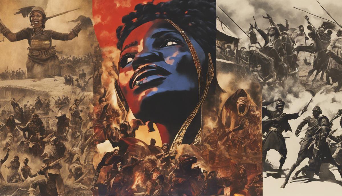 Collage showing Alala's war cry echoing through different eras and cultures
