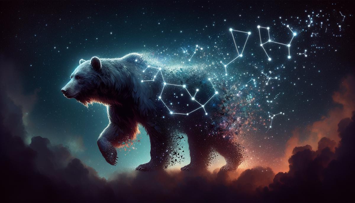 Digital painting of Callisto transforming into the Ursa Major constellation against a starry night sky