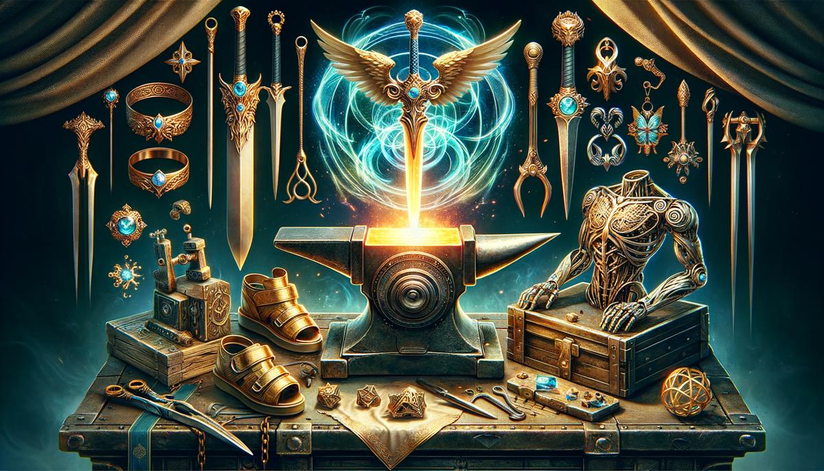 Display of magical weapons and automata created by mythical blacksmiths