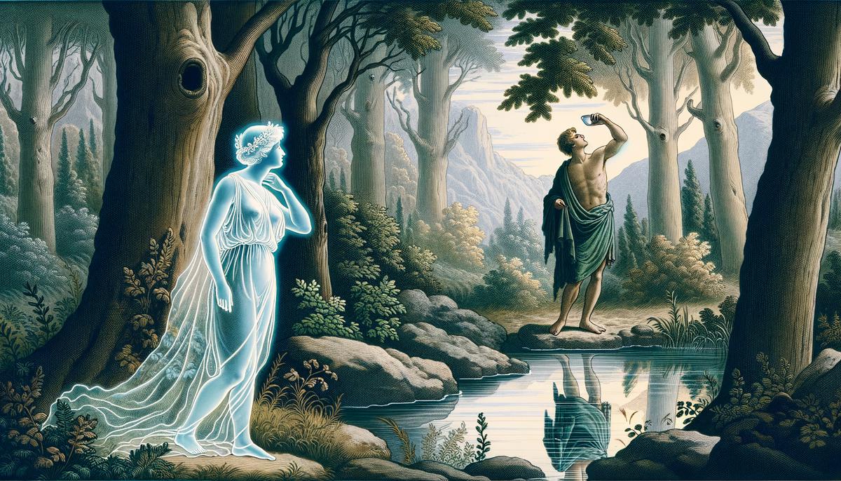 Echo watching Narcissus admire his reflection