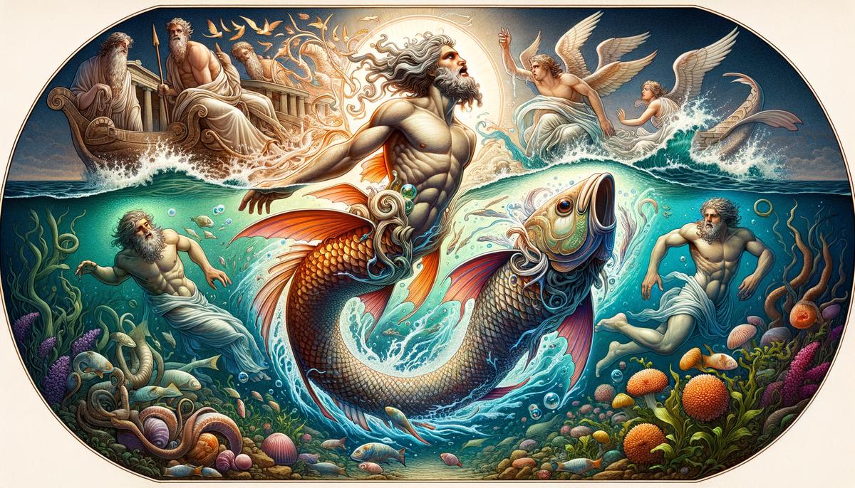 Glaucus transforming from a fisherman into a sea god